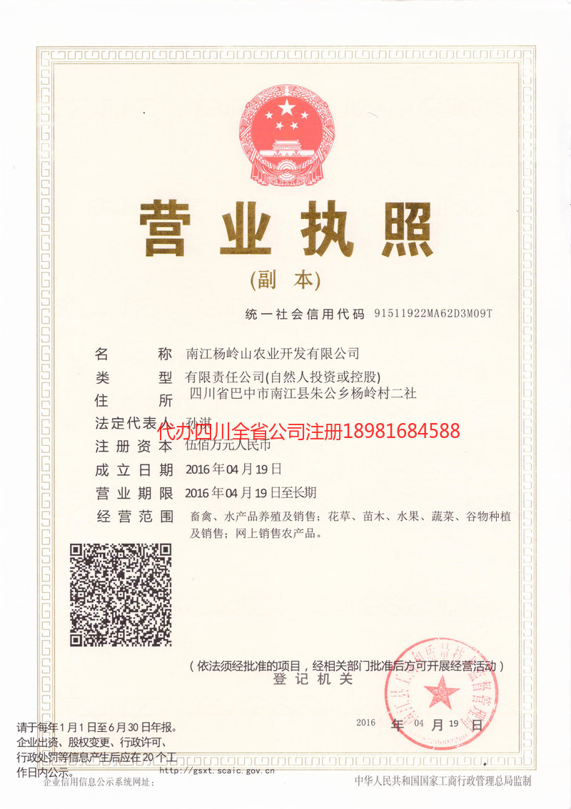 旺苍旺苍杨岭山农业开发有限公司